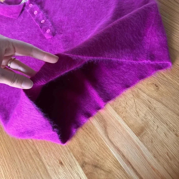 Vintage Angora Rabbit Hair & Lambswool 3/4 Sleeve Purple Sweater College Town - Picture 9 of 10